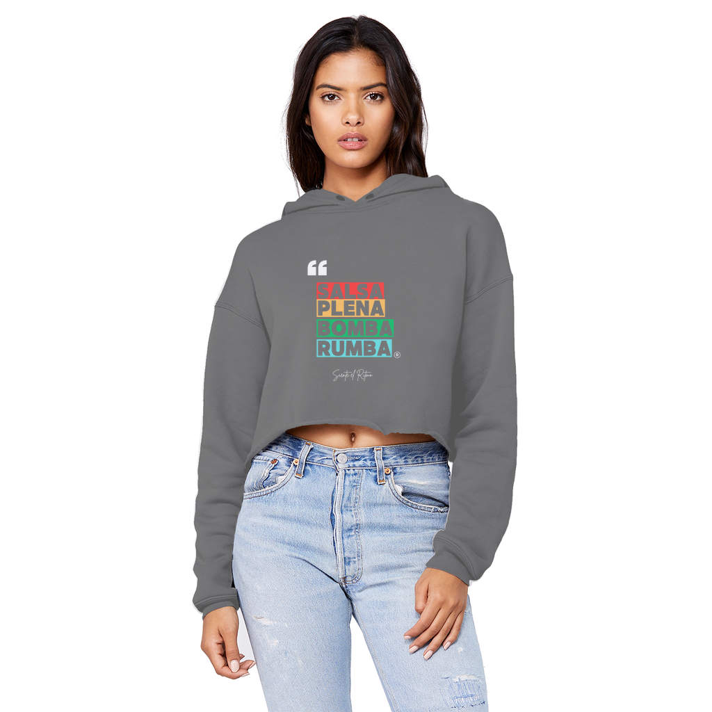Salsa Bomba Plena Rumba Cropped Raw Edge Boyfriend Hoodie
