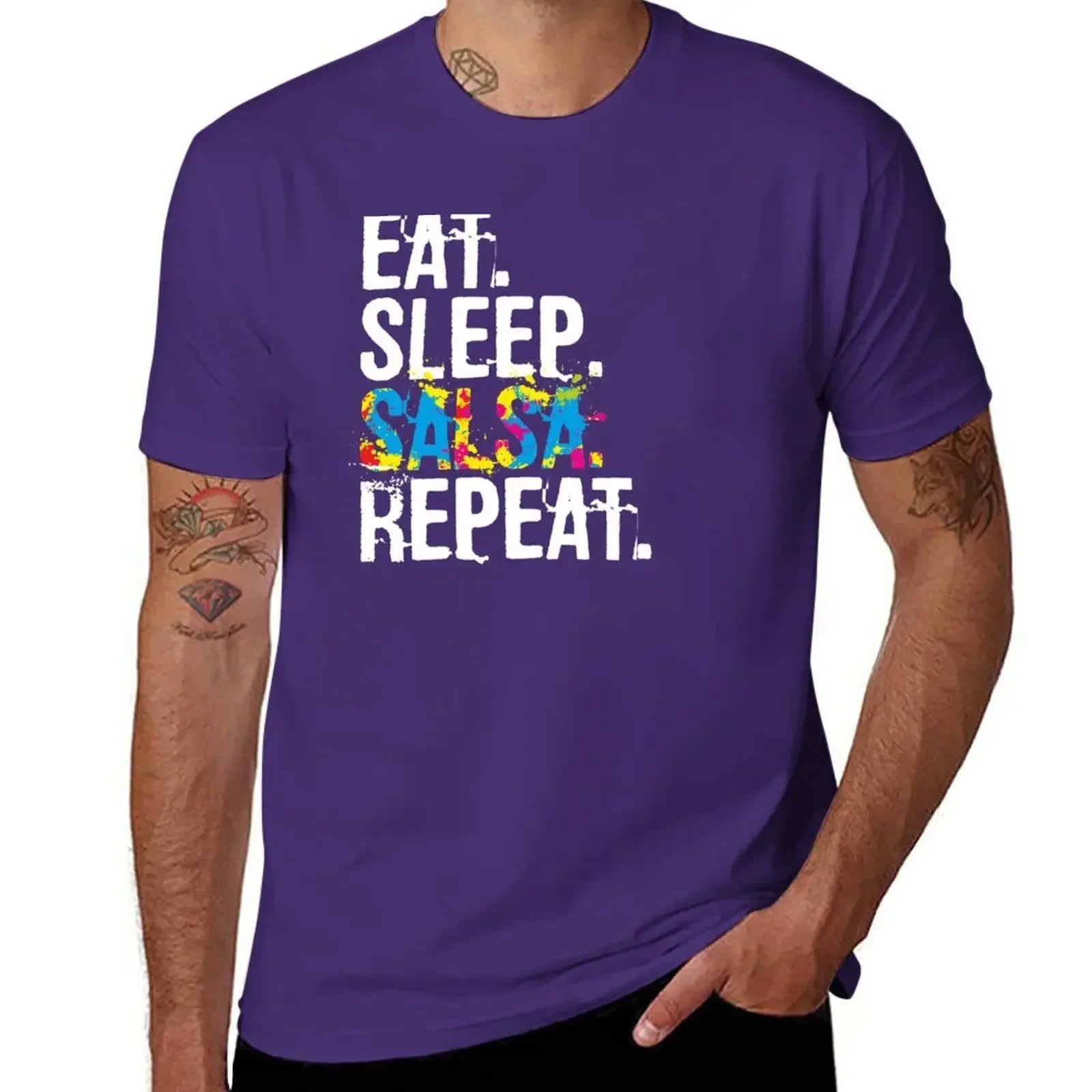 T-Shirt anime clothes plus sizes  for men pack Eat Sleep Salsa Repeat Colorful Dancer mens designer clothes new in tops & tees - World Salsa Championships