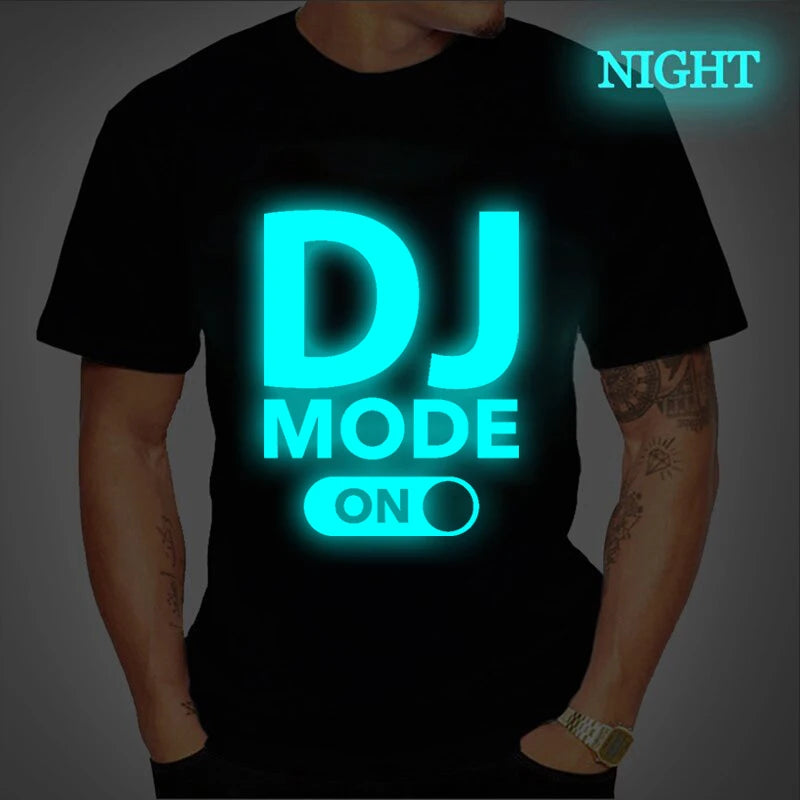 oversized T-shirt Summer Men Women Dj Mode Print Luminous Tees Hip Hop Style Short Sleeve Harajuku DJ Print Glowing Tshirt male