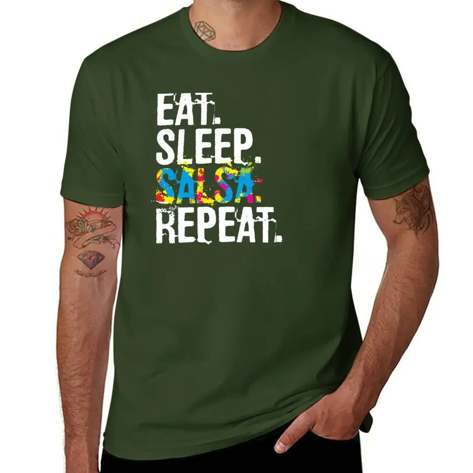 T-Shirt anime clothes plus sizes  for men pack Eat Sleep Salsa Repeat Colorful Dancer mens designer clothes new in tops & tees - World Salsa Championships