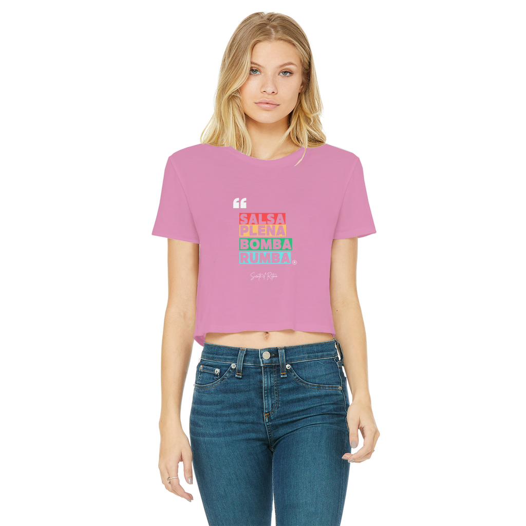Salsa Bomba Plena Rumba Classic Women's Cropped Raw Edge T-Shirt