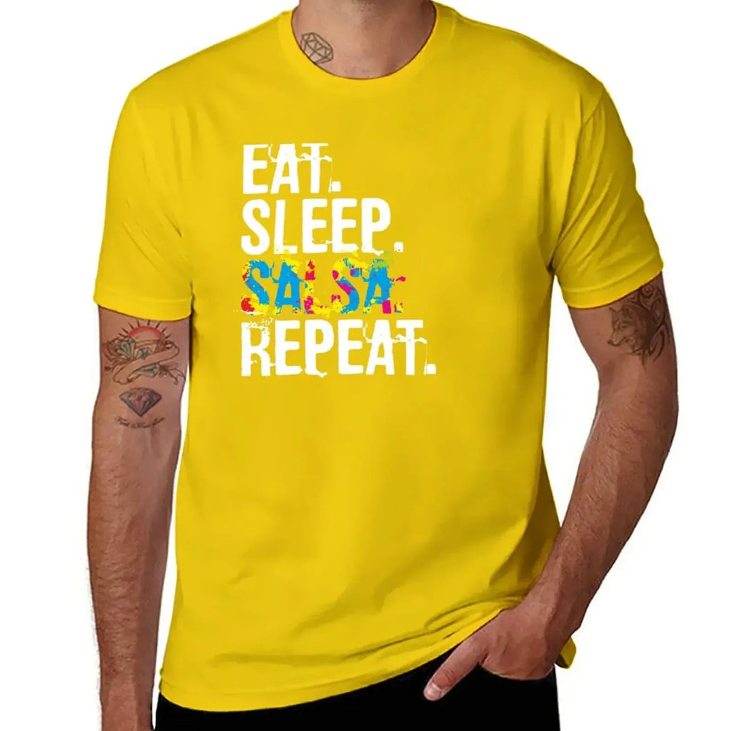 T-Shirt anime clothes plus sizes  for men pack Eat Sleep Salsa Repeat Colorful Dancer mens designer clothes new in tops & tees - World Salsa Championships