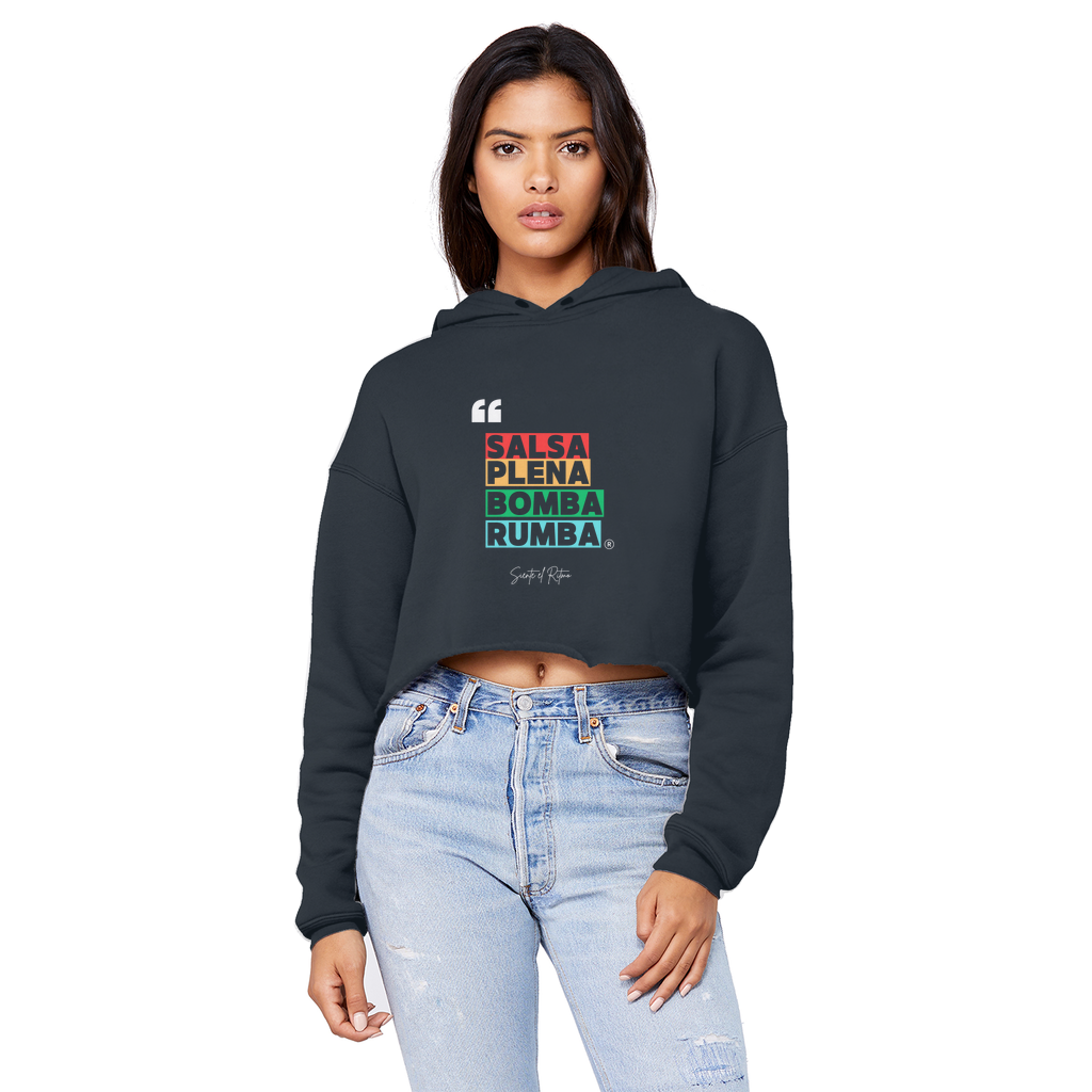 Salsa Bomba Plena Rumba Cropped Raw Edge Boyfriend Hoodie