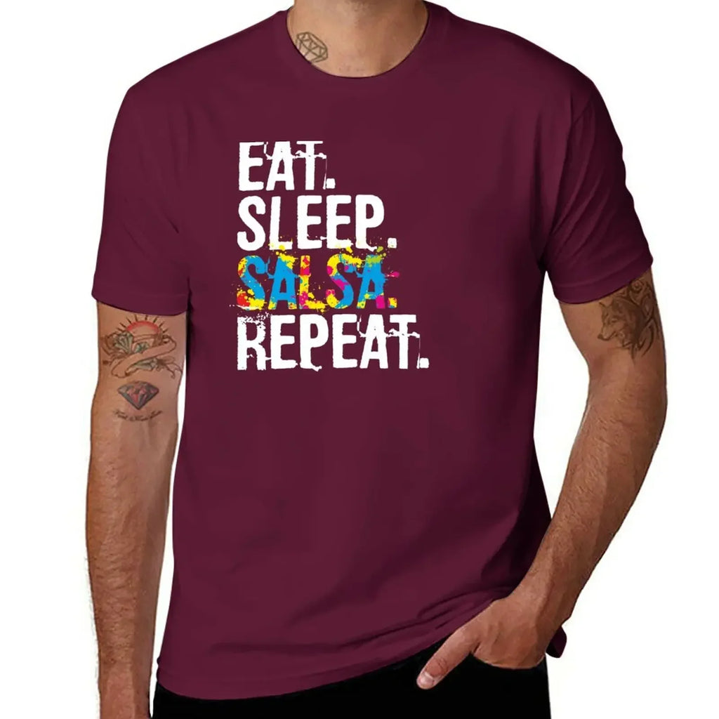 T-Shirt anime clothes plus sizes  for men pack Eat Sleep Salsa Repeat Colorful Dancer mens designer clothes new in tops & tees - World Salsa Championships