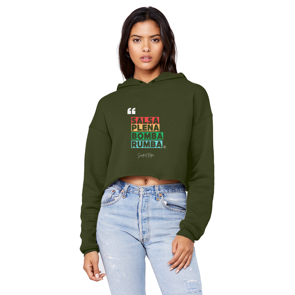 Salsa Bomba Plena Rumba Cropped Raw Edge Boyfriend Hoodie