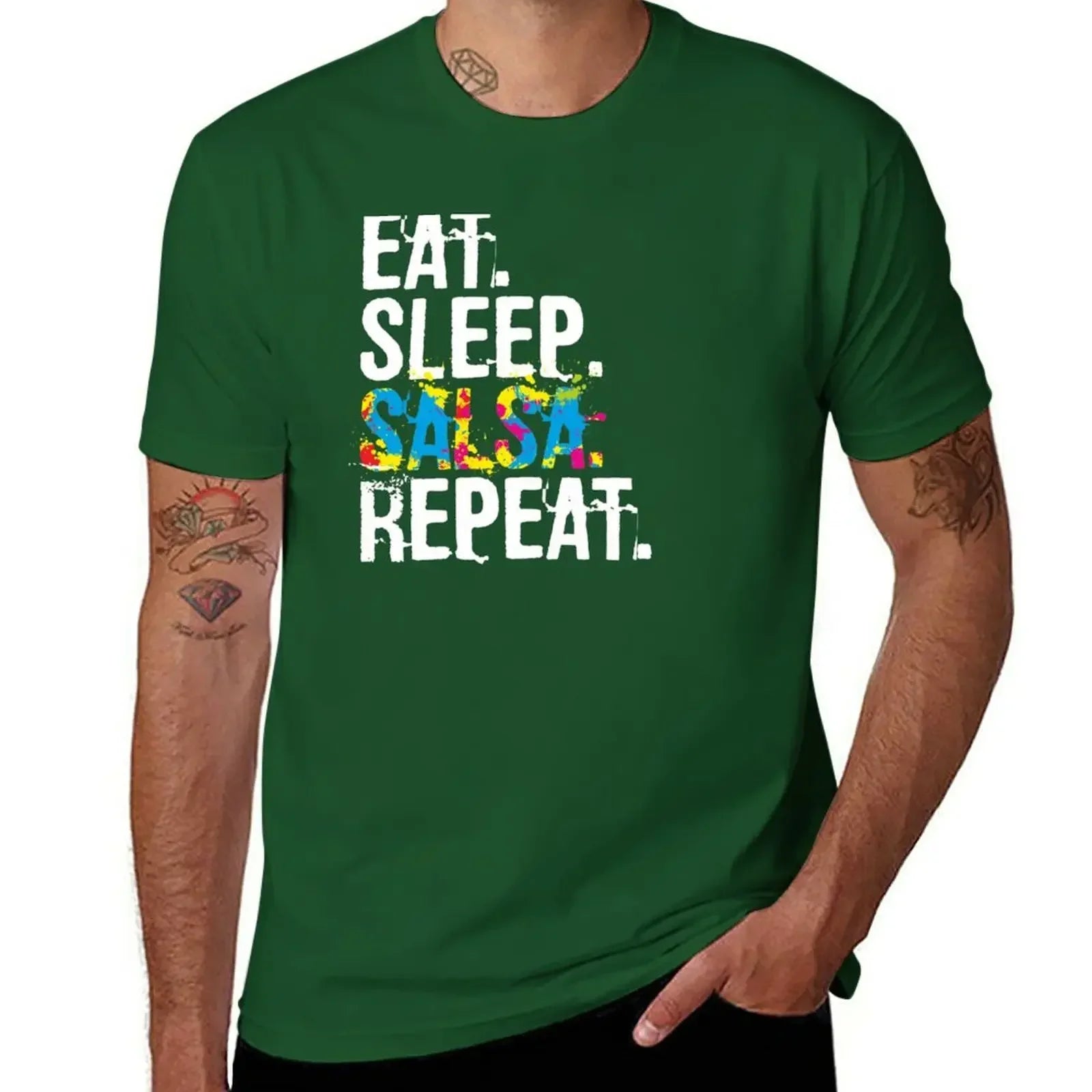 T-Shirt anime clothes plus sizes  for men pack Eat Sleep Salsa Repeat Colorful Dancer mens designer clothes new in tops & tees - World Salsa Championships