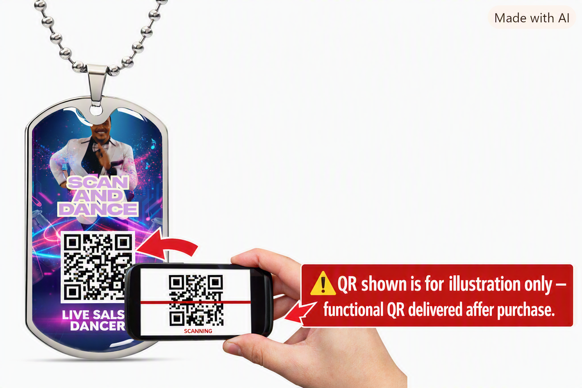 ✨ Ritmo Vivo Interactive Merch™ — Scan it — your salsa dancer comes alive in hologram. ShineOn Fulfillment