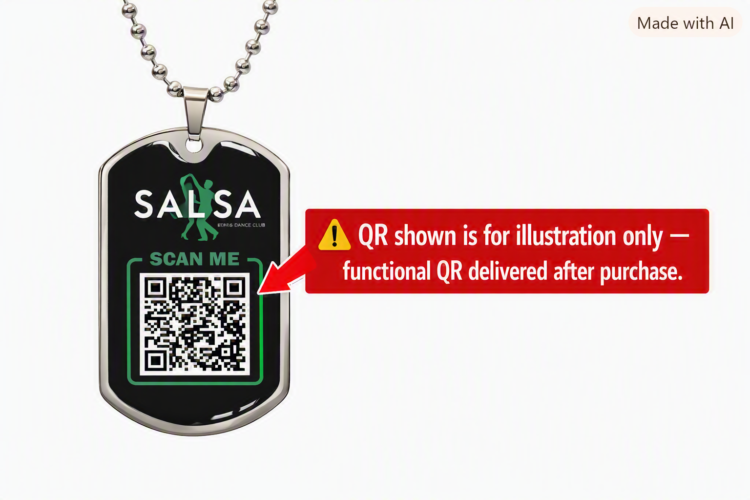 Escanea y Baila con Ritmo Vivo Dog Tag . Gratis Clase de Salsa (ESPANOL) ShineOn Fulfillment