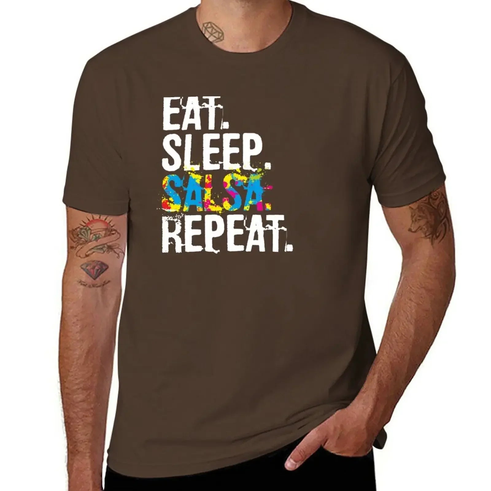 T-Shirt anime clothes plus sizes  for men pack Eat Sleep Salsa Repeat Colorful Dancer mens designer clothes new in tops & tees - World Salsa Championships