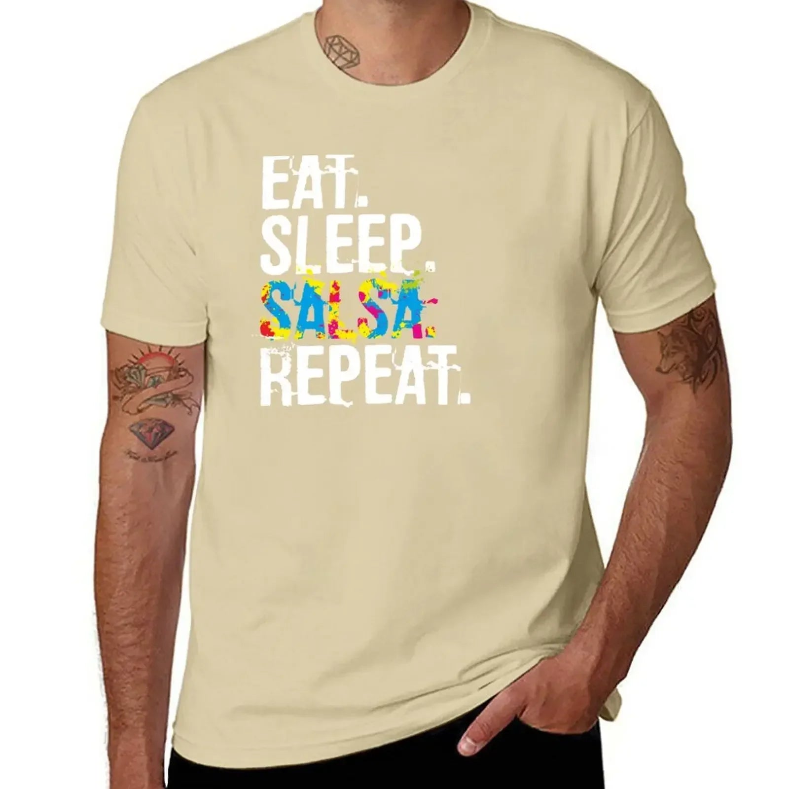 T-Shirt anime clothes plus sizes  for men pack Eat Sleep Salsa Repeat Colorful Dancer mens designer clothes new in tops & tees - World Salsa Championships