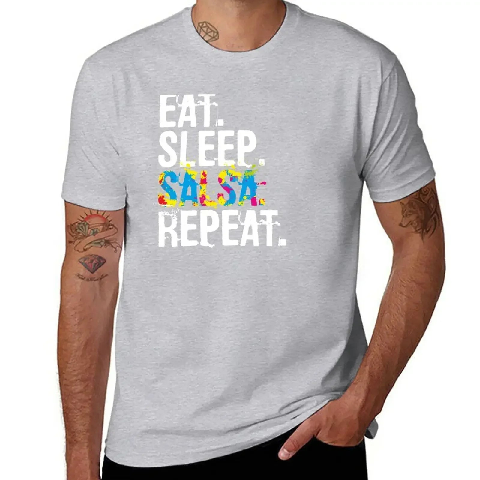 T-Shirt anime clothes plus sizes  for men pack Eat Sleep Salsa Repeat Colorful Dancer mens designer clothes new in tops & tees - World Salsa Championships