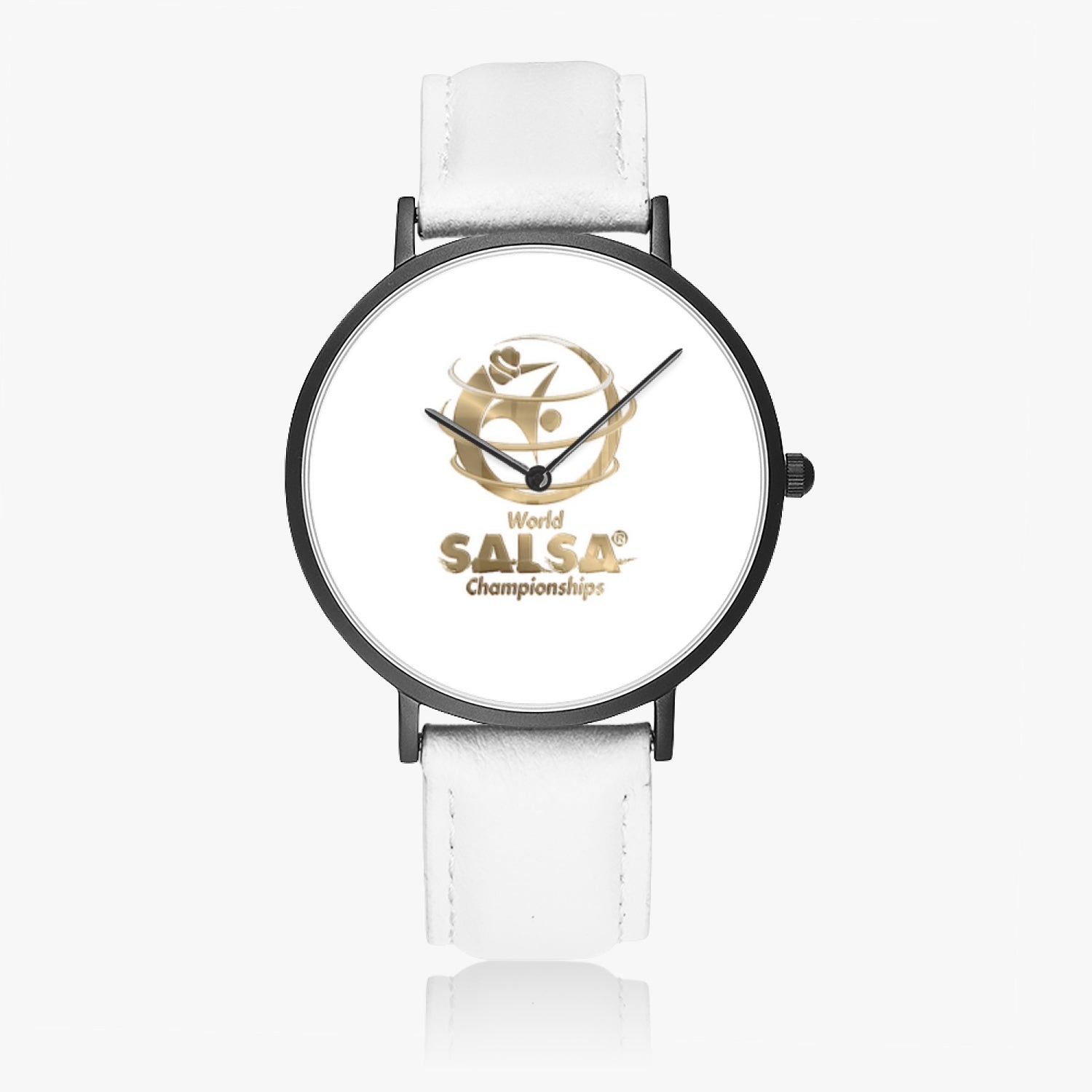 WSC Gold Collection- Hot Selling Ultra-Thin Leather Strap Quartz Watch (Black) - World Salsa Championships