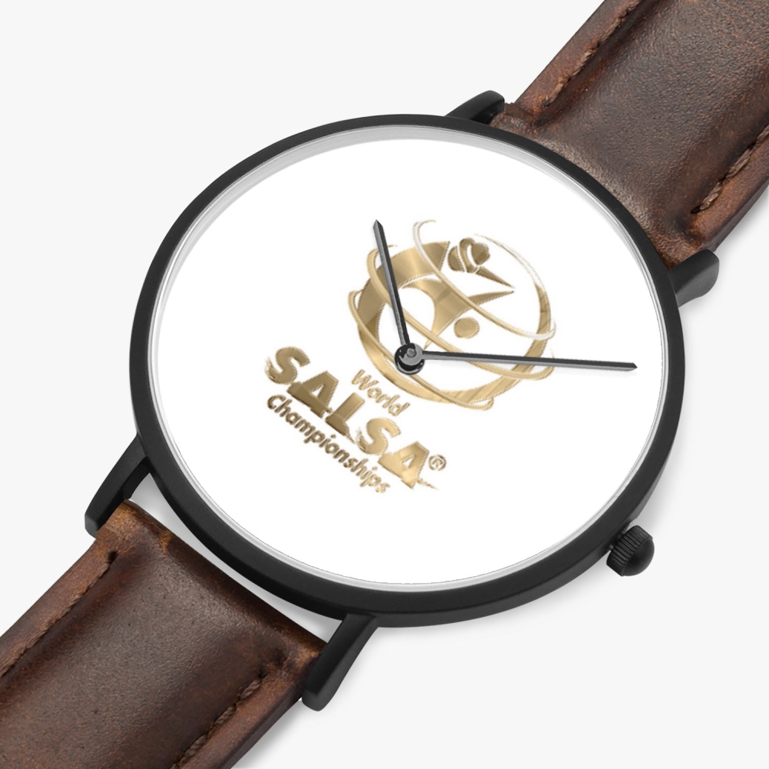WSC Gold Collection- Hot Selling Ultra-Thin Leather Strap Quartz Watch (Black) - World Salsa Championships