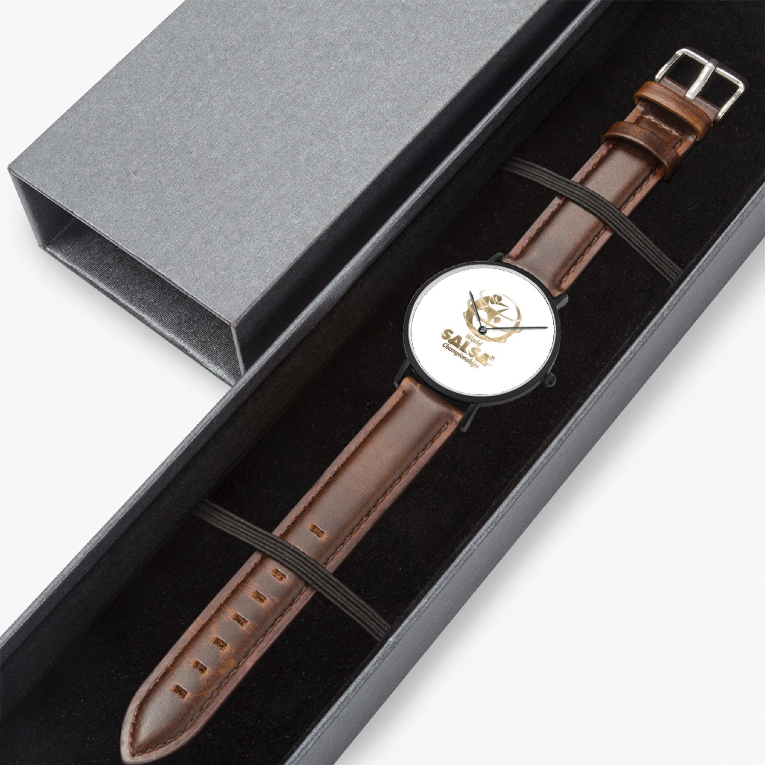 WSC Gold Collection- Hot Selling Ultra-Thin Leather Strap Quartz Watch (Black) - World Salsa Championships