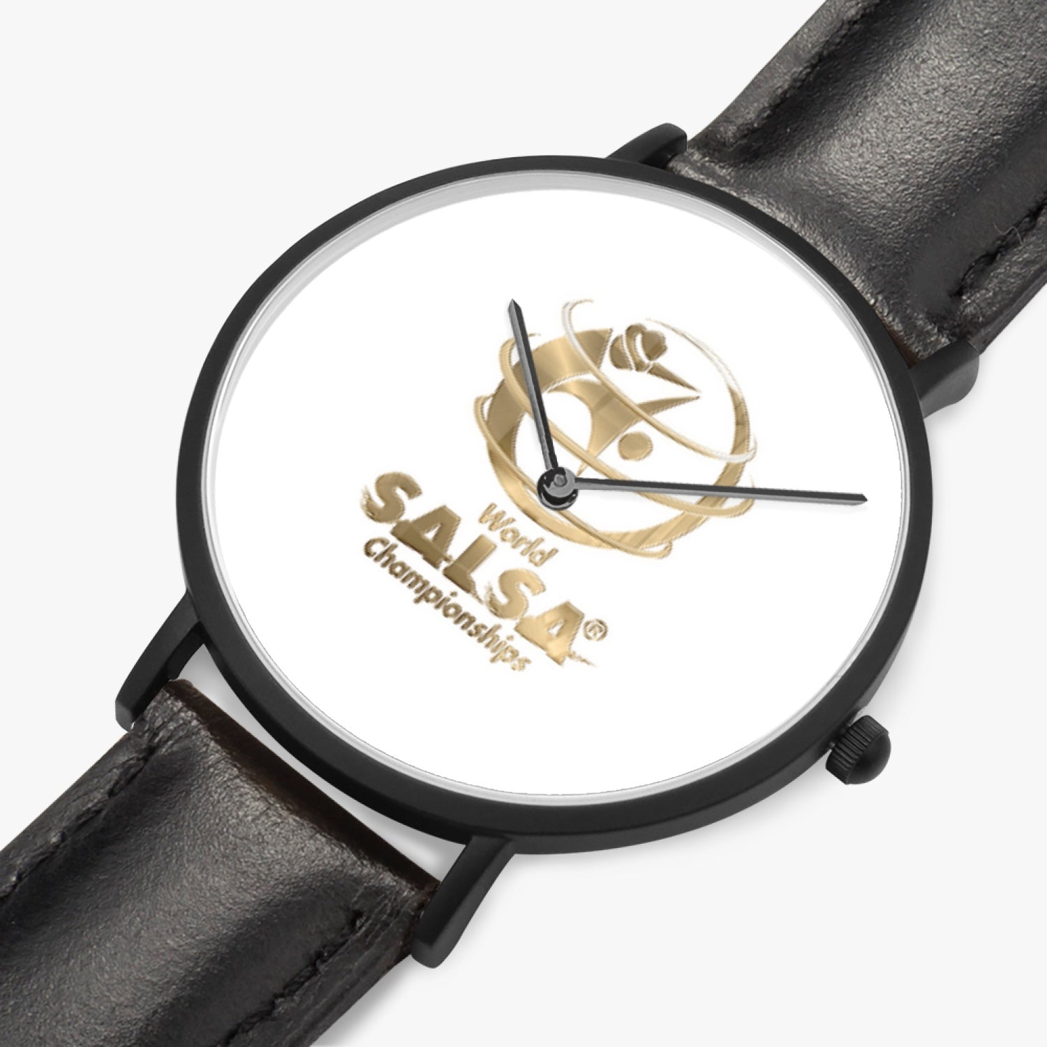 WSC Gold Collection- Hot Selling Ultra-Thin Leather Strap Quartz Watch (Black) - World Salsa Championships