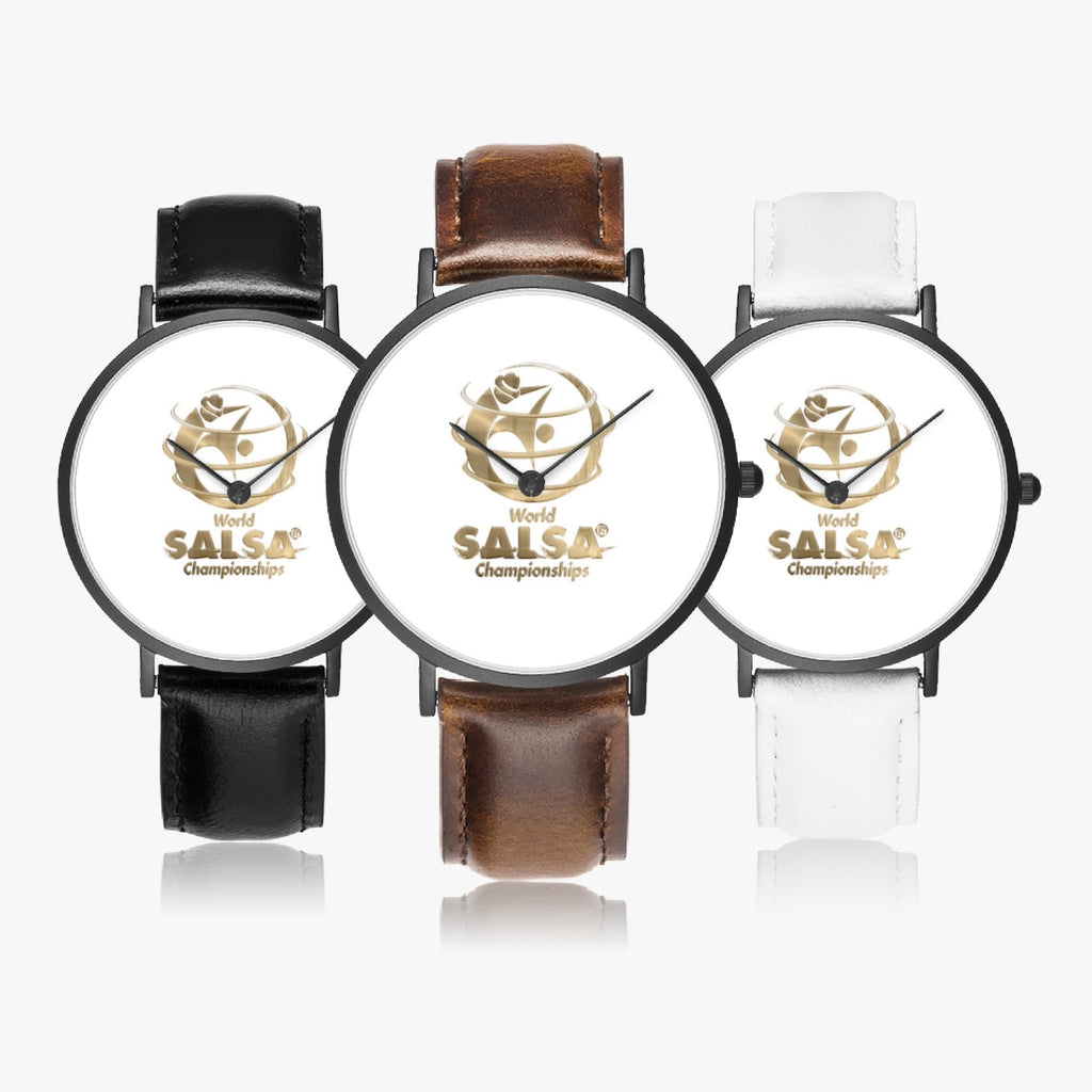 WSC Gold Collection- Hot Selling Ultra-Thin Leather Strap Quartz Watch (Black)