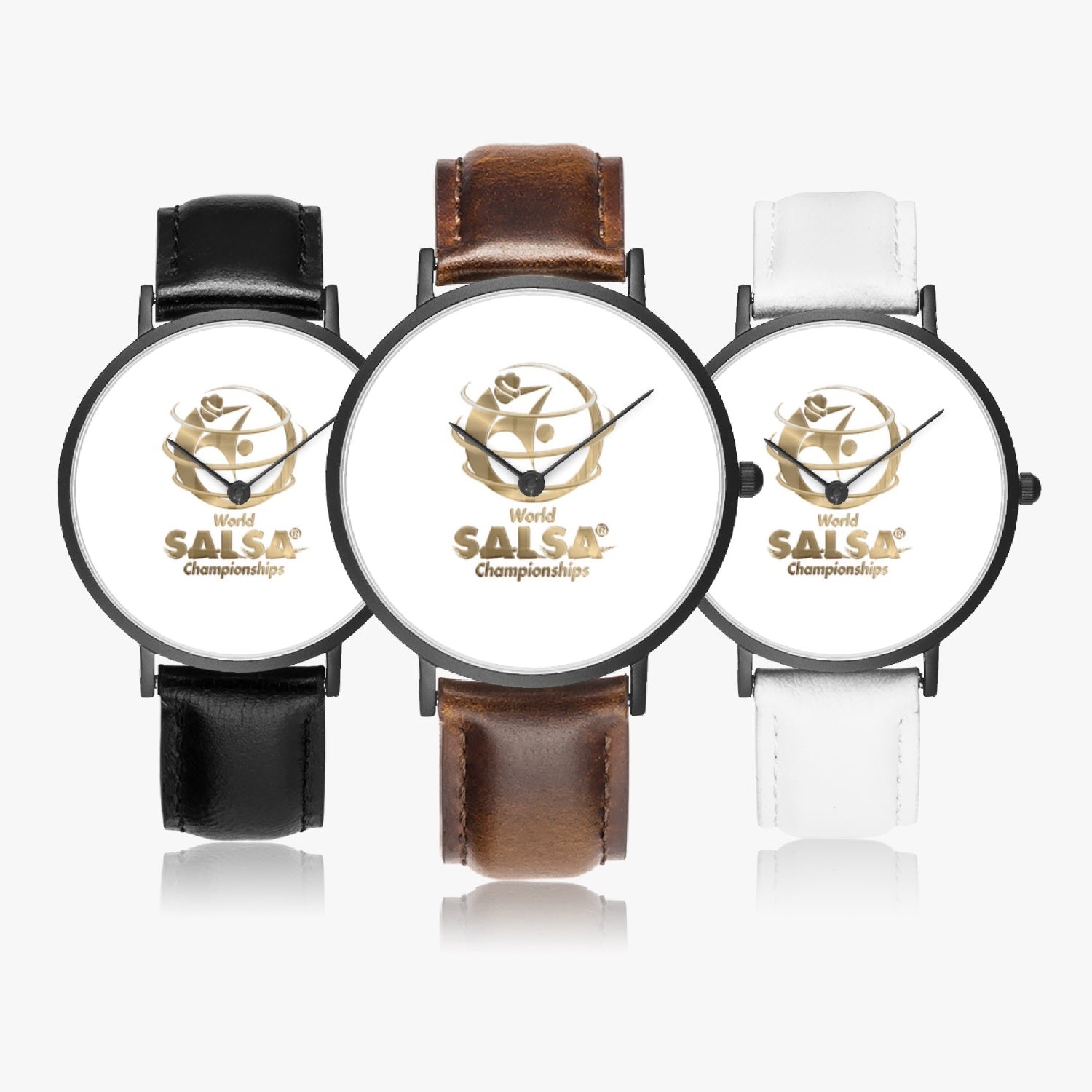 WSC Gold Collection- Hot Selling Ultra-Thin Leather Strap Quartz Watch (Black) - World Salsa Championships