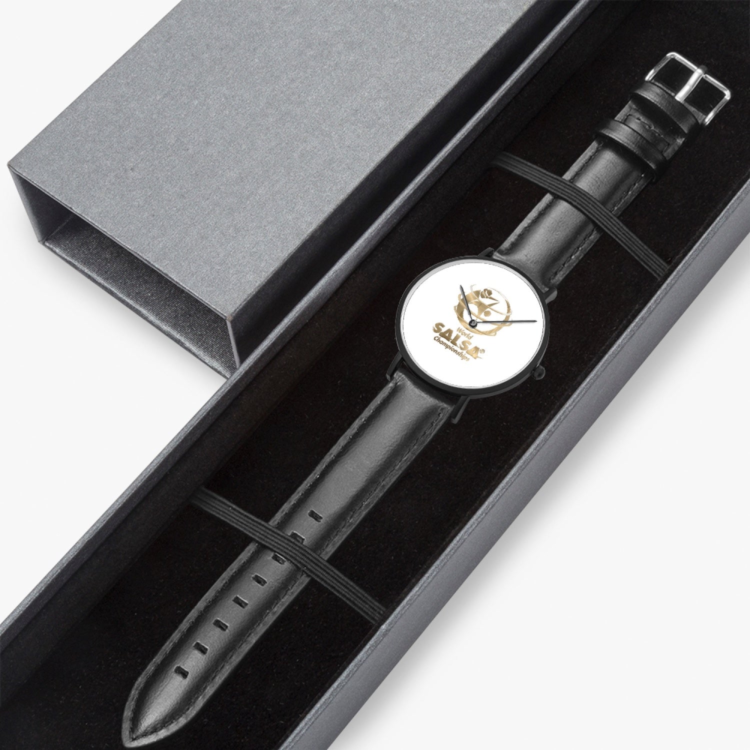WSC Gold Collection- Hot Selling Ultra-Thin Leather Strap Quartz Watch (Black) - World Salsa Championships