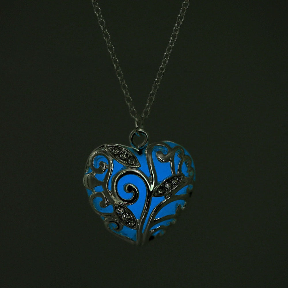 Glow In The Dark Necklace Moon Square Heart . Necklaces For Woman Hollow Water Drop Pendant Night Fluorescence Light