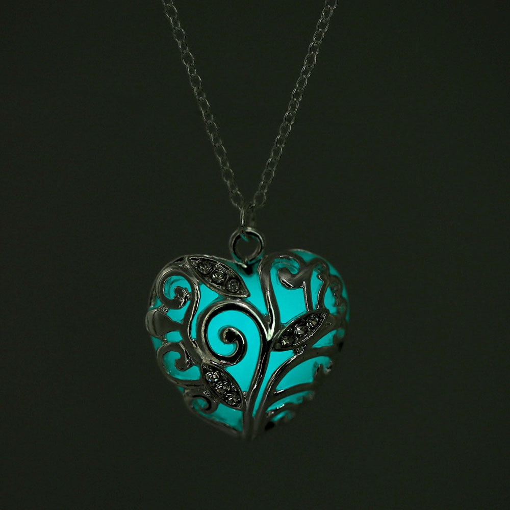 Glow In The Dark Necklace Moon Square Heart . Necklaces For Woman Hollow Water Drop Pendant Night Fluorescence Light