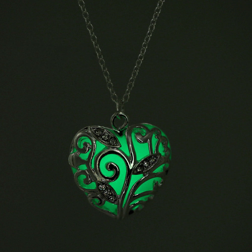 Glow In The Dark Necklace Moon Square Heart . Necklaces For Woman Hollow Water Drop Pendant Night Fluorescence Light