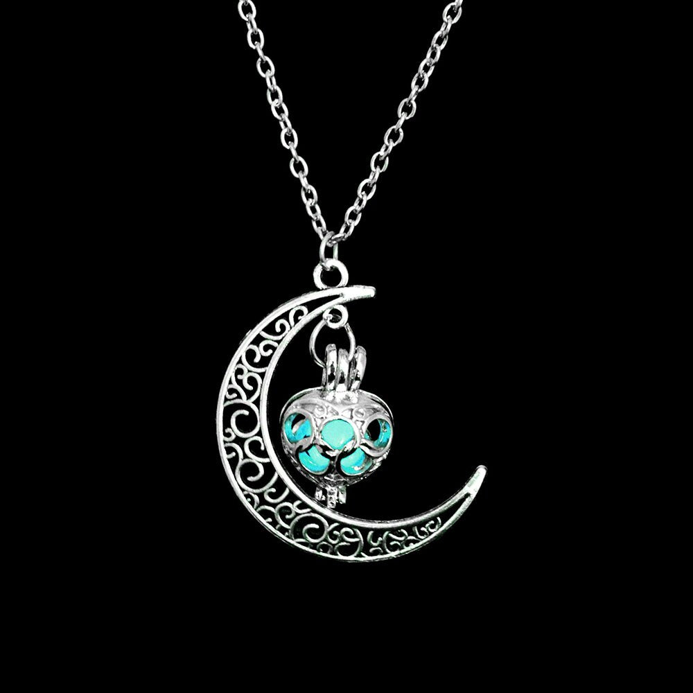 Glow In The Dark Necklace Moon Square Heart . Necklaces For Woman Hollow Water Drop Pendant Night Fluorescence Light