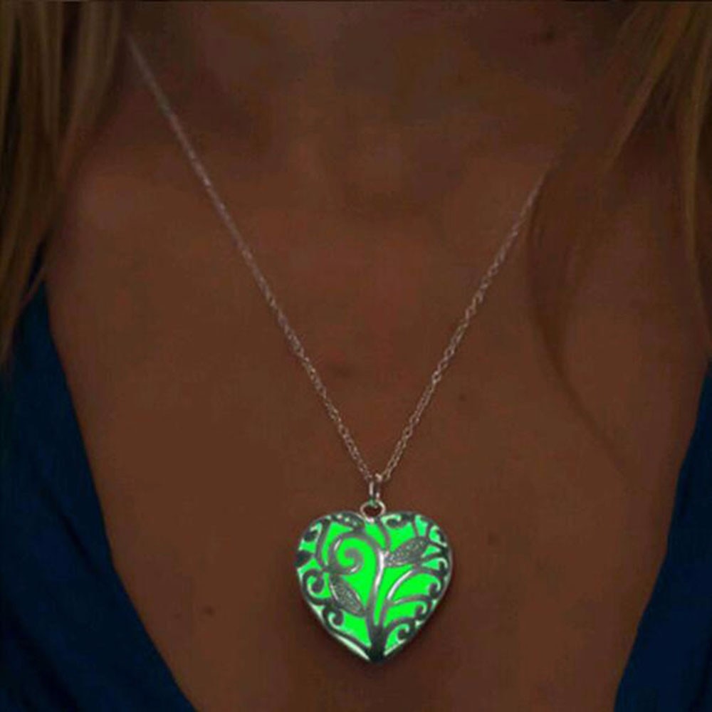 Glow In The Dark Necklace Moon Square Heart . Necklaces For Woman Hollow Water Drop Pendant Night Fluorescence Light