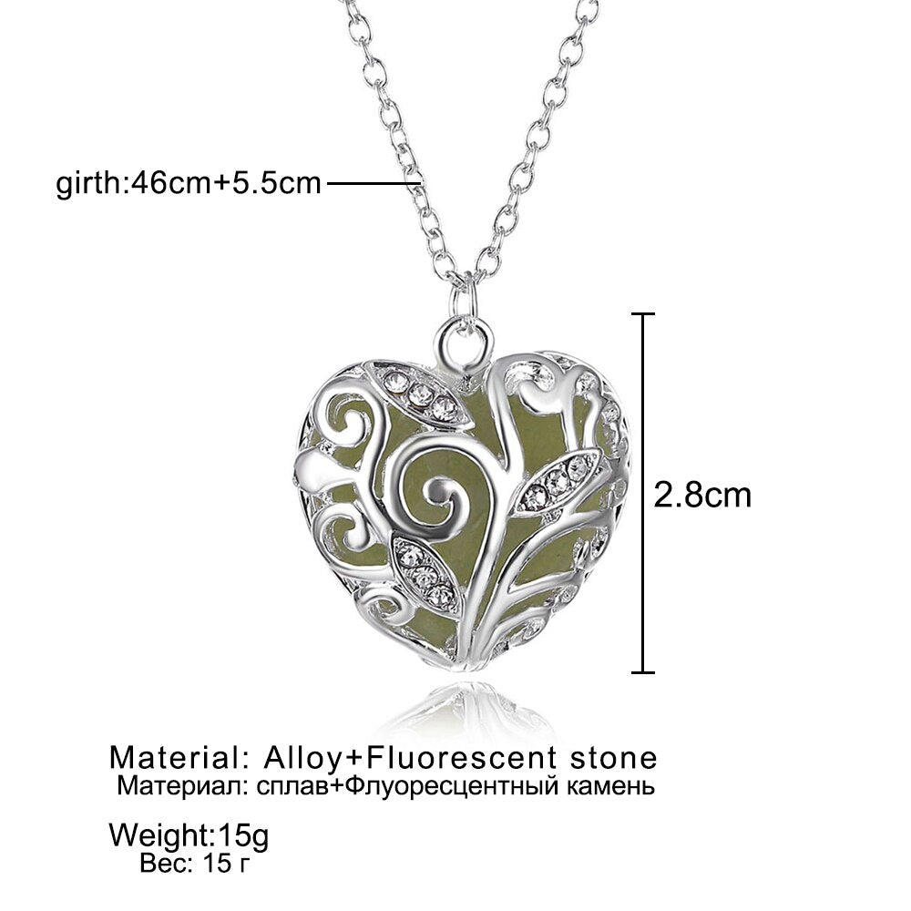 Glow In The Dark Necklace Moon Square Heart . Necklaces For Woman Hollow Water Drop Pendant Night Fluorescence Light