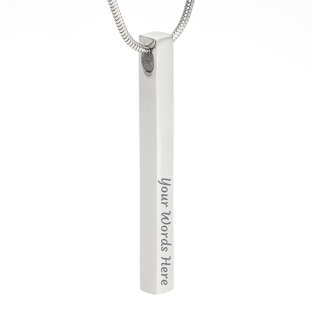 Vertical stick necklace is custom engraved to your liking - World Salsa Championships