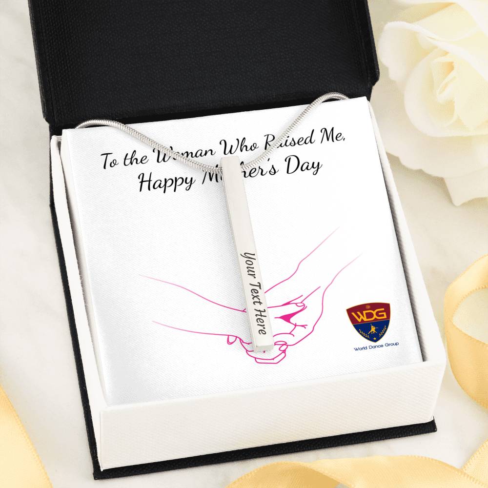 Vertical stick necklace is custom engraved to your liking - World Salsa Championships