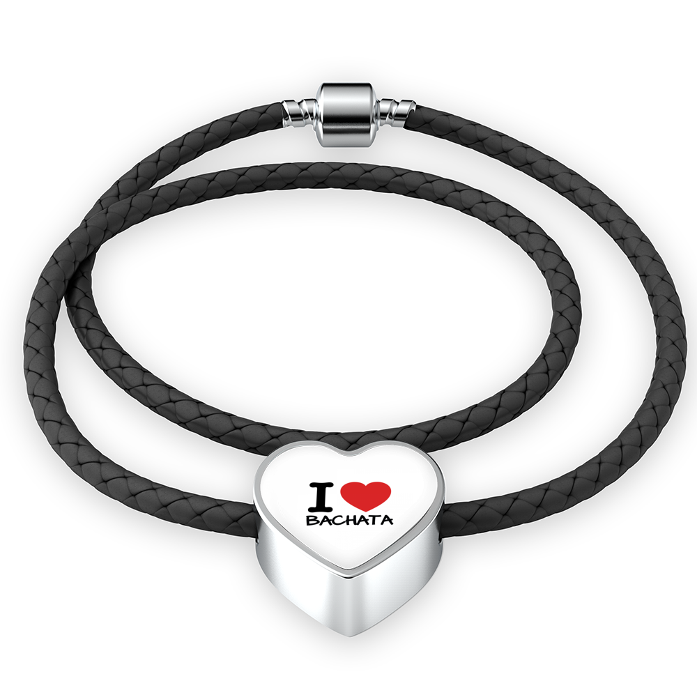 I love Bachata Woven Double-Braided Real-Leather Charm Bracele - World Salsa Championships