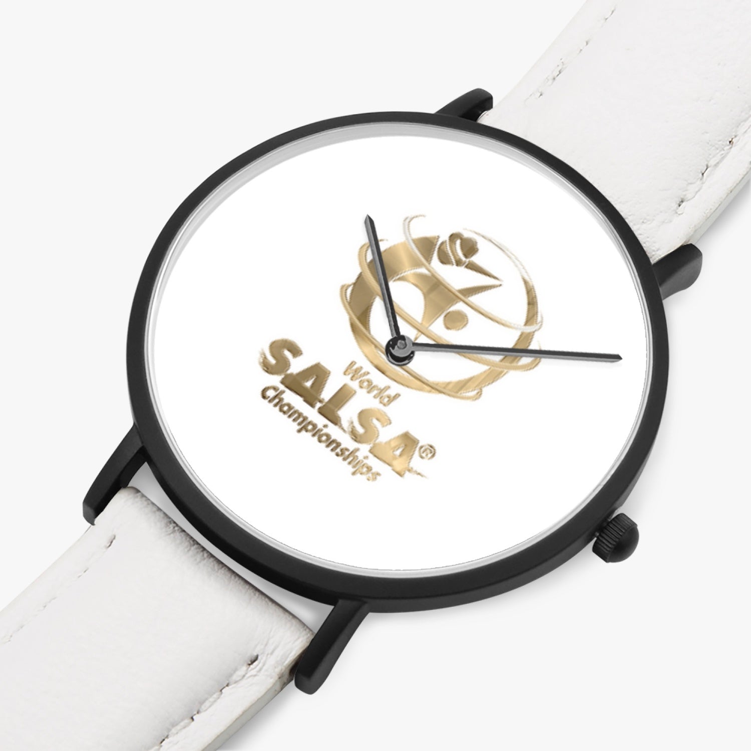 WSC Gold Collection- Hot Selling Ultra-Thin Leather Strap Quartz Watch (Black) - World Salsa Championships