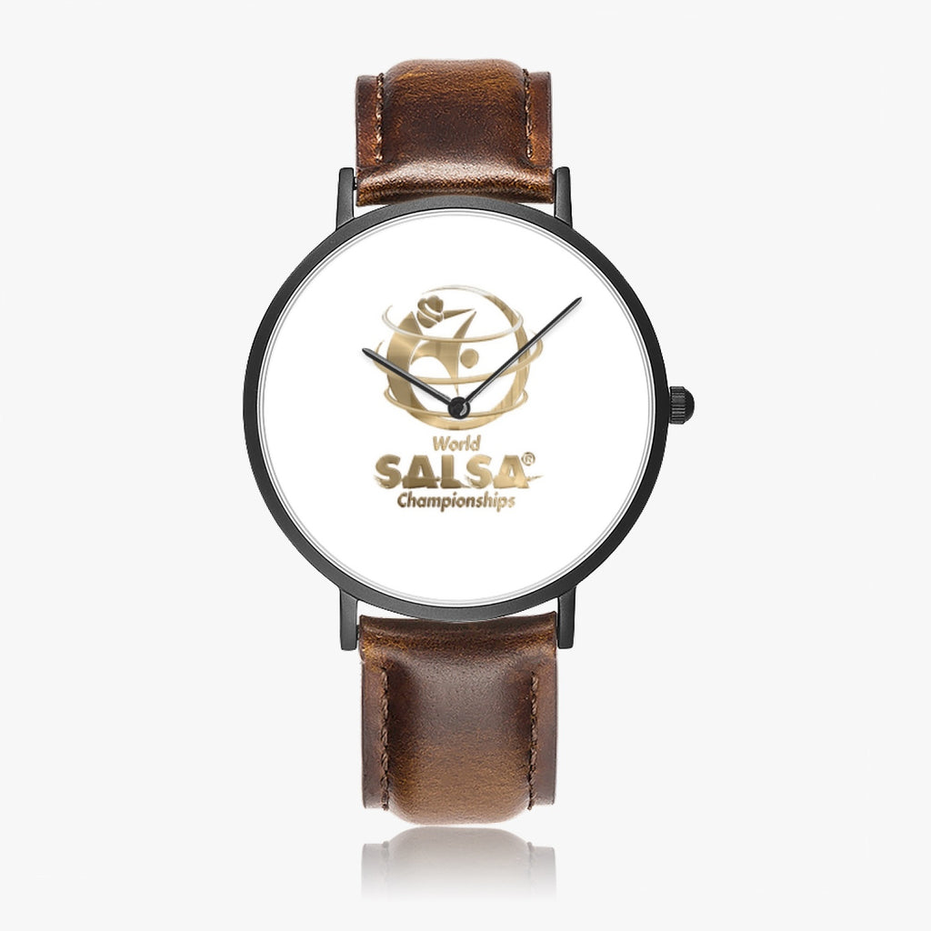 WSC Gold Collection- Hot Selling Ultra-Thin Leather Strap Quartz Watch (Black)