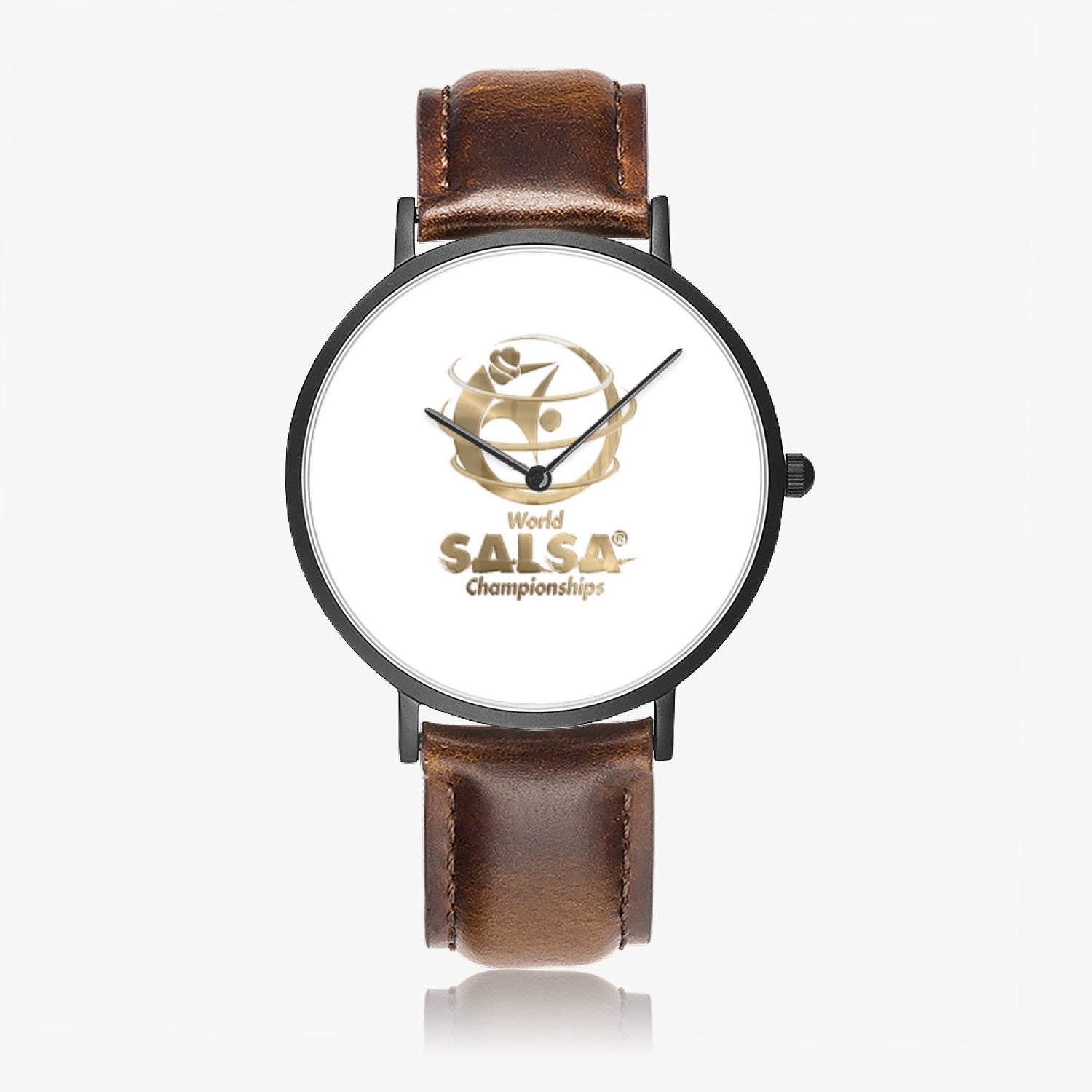 WSC Gold Collection- Hot Selling Ultra-Thin Leather Strap Quartz Watch (Black) - World Salsa Championships