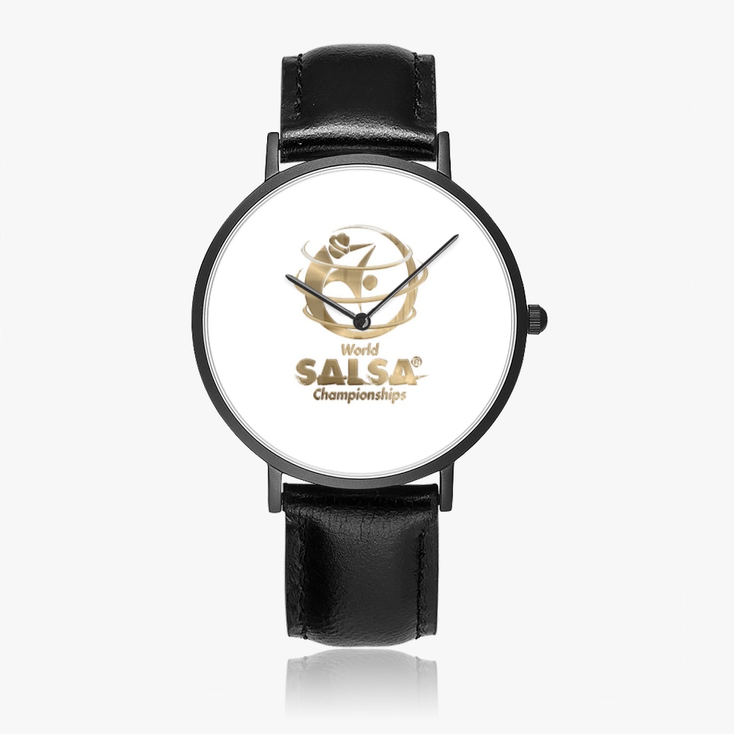 WSC Gold Collection- Hot Selling Ultra-Thin Leather Strap Quartz Watch (Black) - World Salsa Championships