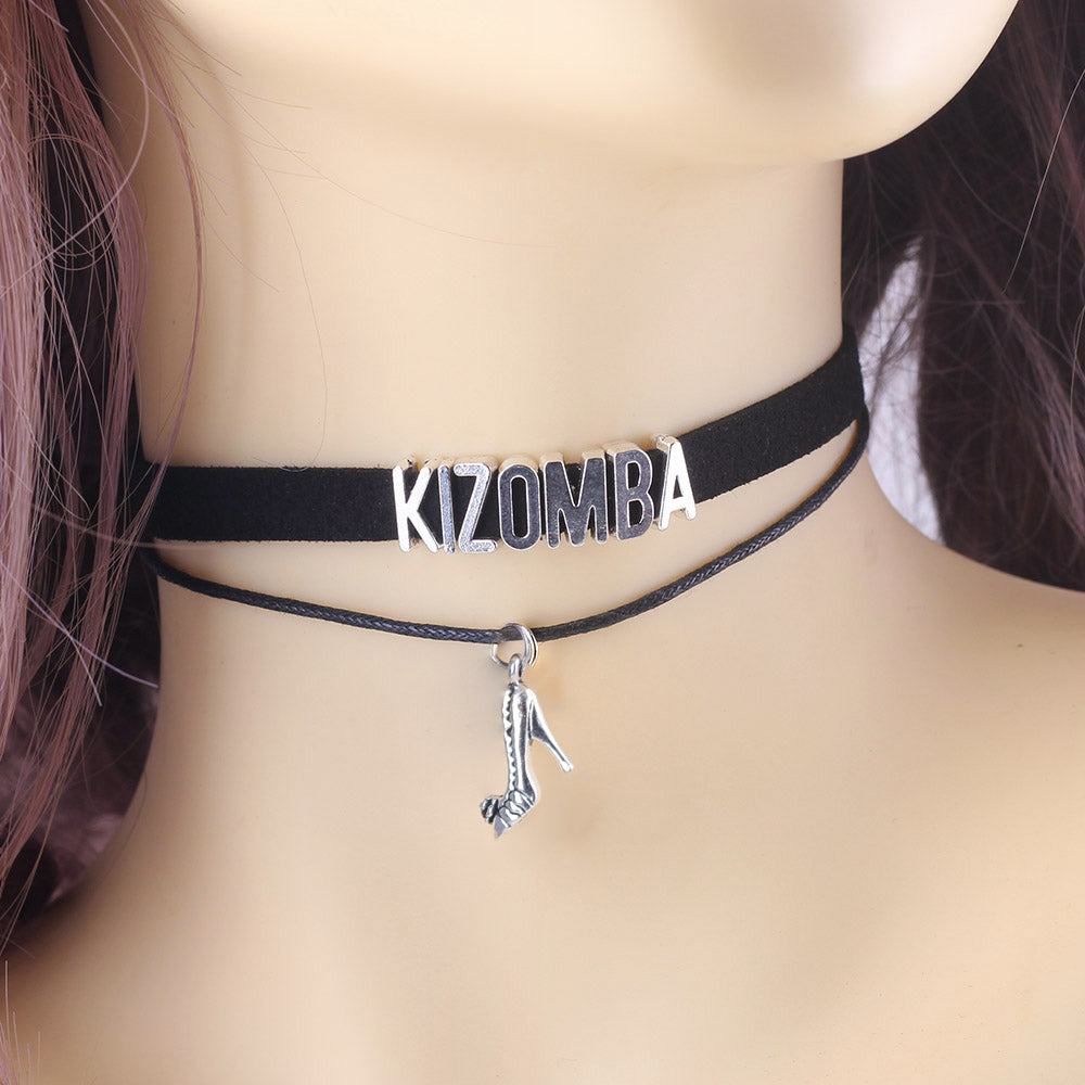 Gothic Dance KIZOMBA BACHATA SALSA ZOUK dancer Choker Necklace shoes Charm Pendant Velvet handmade Collar Jewelry for women - World Salsa Championships