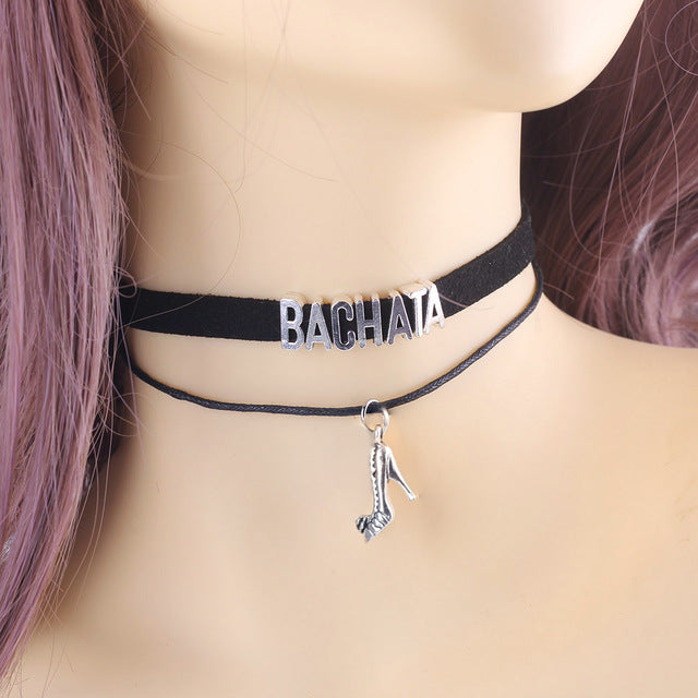 Gothic Dance KIZOMBA BACHATA SALSA ZOUK dancer Choker Necklace shoes Charm Pendant Velvet handmade Collar Jewelry for women - World Salsa Championships