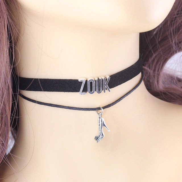 Gothic Dance KIZOMBA BACHATA SALSA ZOUK dancer Choker Necklace shoes Charm Pendant Velvet handmade Collar Jewelry for women - World Salsa Championships