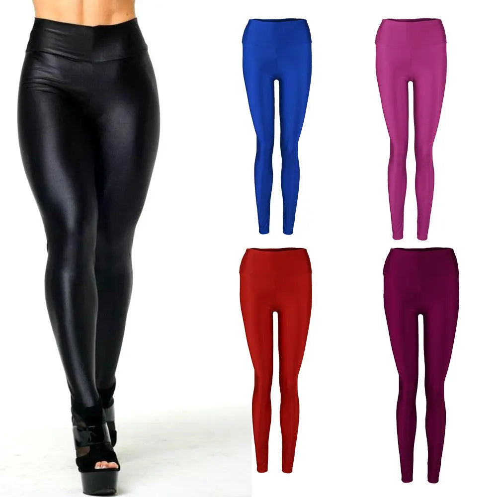 Leggins- Fashion Women Pants Shiny Elastic High Waist Stretchy Candy Colors Ladies Dance Leggings Slim Fit Nine pants - World Salsa Championships