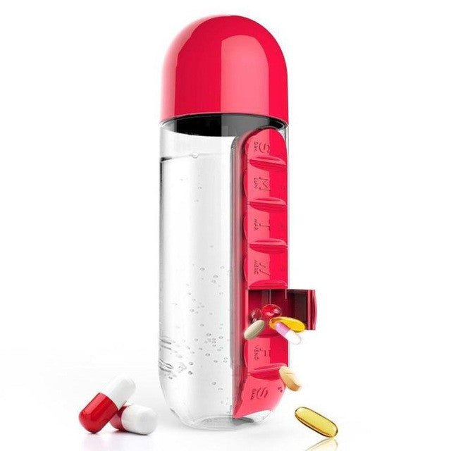 Dancer 2 in 1 Sport Water Bottle Built-in Daily 7 Daily Pill Box Vitamin Organizer 600ML - World Salsa Championships