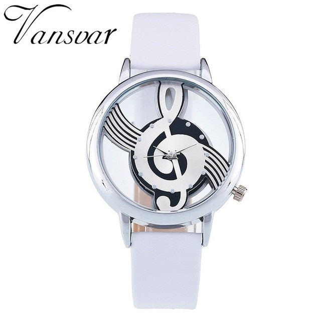 New Vansvar Brand Fashion Hollow Music Note Notation Watch Stainless Steel Quartz Wristwatch For Men Women Silver Mesh Watches - World Salsa Championships