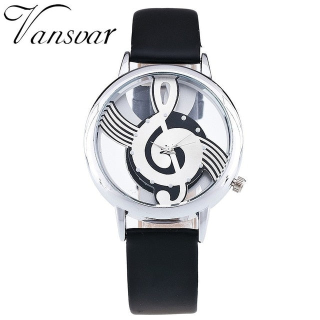 New Vansvar Brand Fashion Hollow Music Note Notation Watch Stainless Steel Quartz Wristwatch For Men Women Silver Mesh Watches - World Salsa Championships