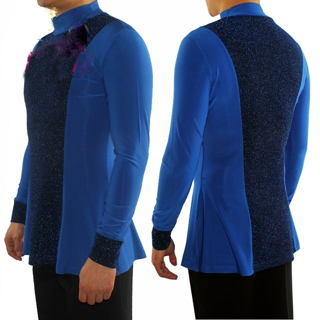 Ballroom  Latin Dance Shirts Men Clothes For Salsa Latin Dance Performance Practice Wear Adult Uniform Long Sleeve Tops DN1322 - World Salsa Championships