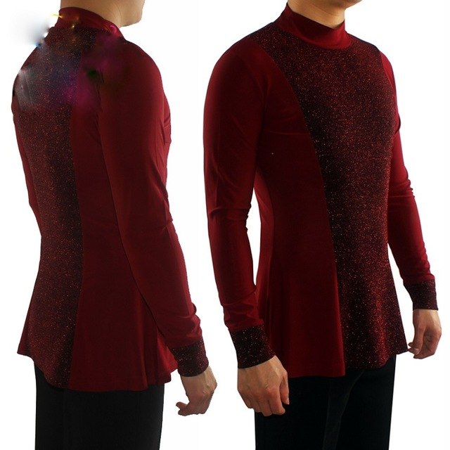 Ballroom  Latin Dance Shirts Men Clothes For Salsa Latin Dance Performance Practice Wear Adult Uniform Long Sleeve Tops DN1322 - World Salsa Championships