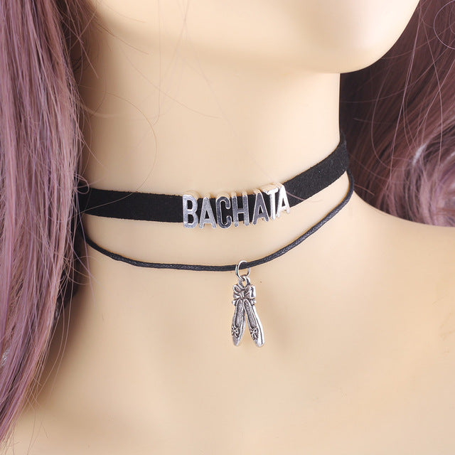 Gothic Dance KIZOMBA BACHATA SALSA ZOUK dancer Choker Necklace shoes Charm Pendant Velvet handmade Collar Jewelry for women - World Salsa Championships