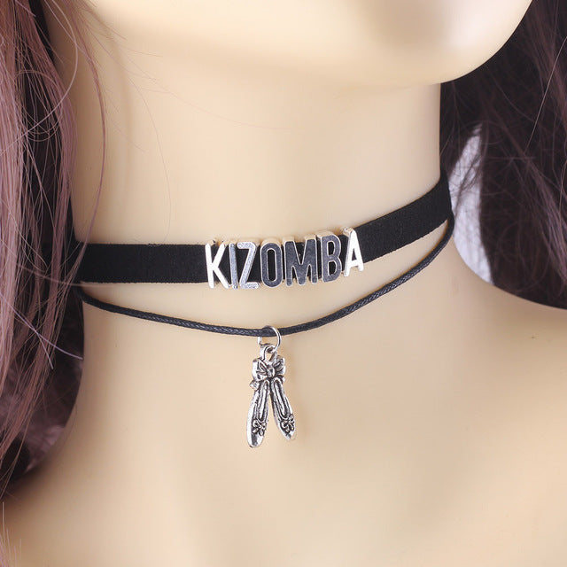 Gothic Dance KIZOMBA BACHATA SALSA ZOUK dancer Choker Necklace shoes Charm Pendant Velvet handmade Collar Jewelry for women - World Salsa Championships