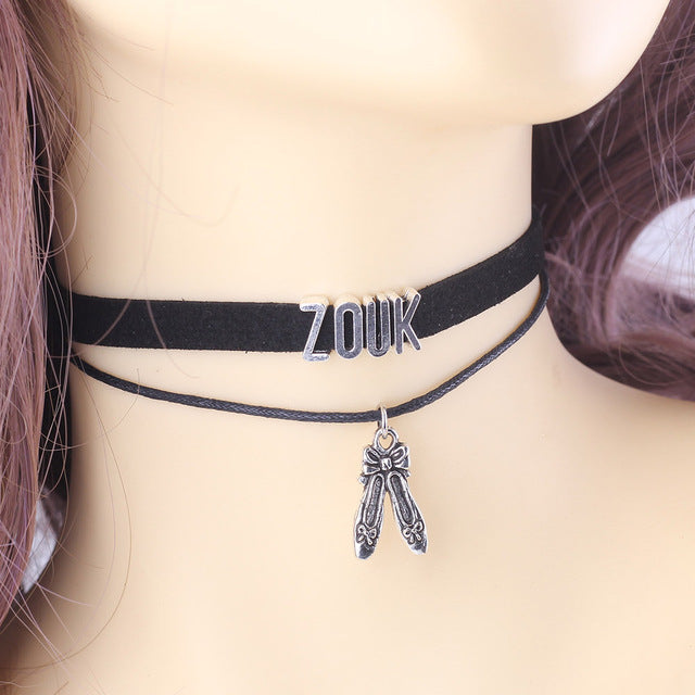 Gothic Dance KIZOMBA BACHATA SALSA ZOUK dancer Choker Necklace shoes Charm Pendant Velvet handmade Collar Jewelry for women - World Salsa Championships